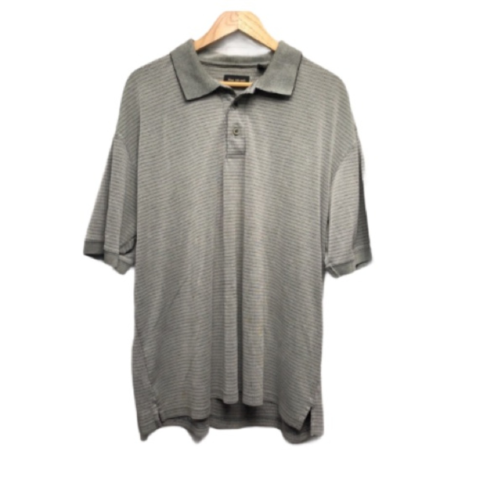 MARC EDWARDS Gray Striped Polo Shirt Mens XL